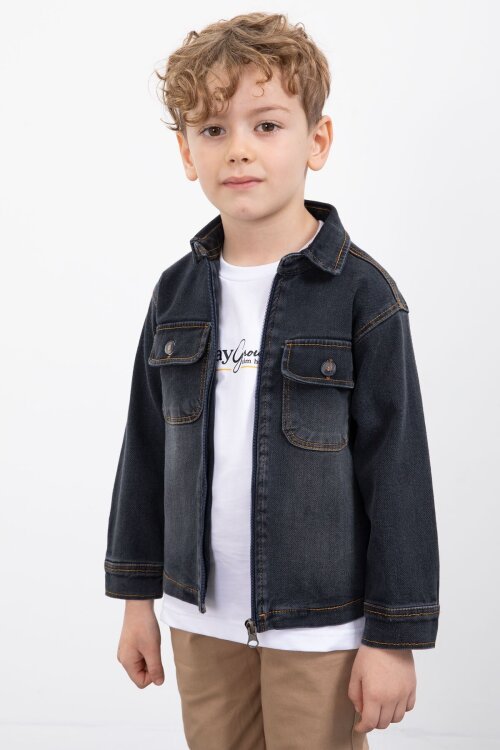 Füme Fermuarlı Jean Ceketli Erkek Çocuk Pantolonlu 3lü Takım 23389