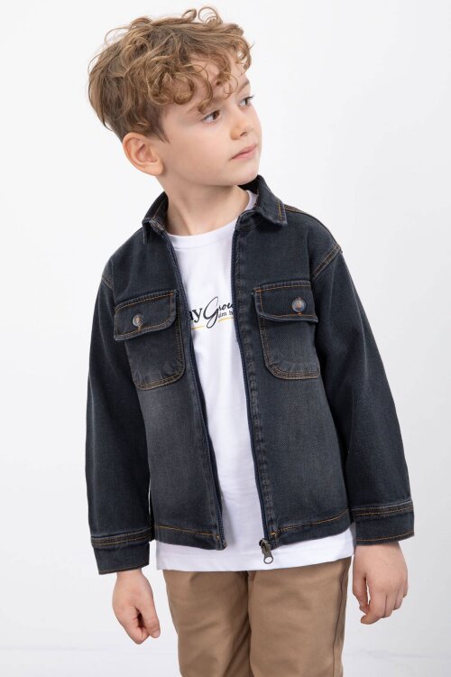 Füme Fermuarlı Jean Ceketli Erkek Çocuk Pantolonlu 3lü Takım 23389