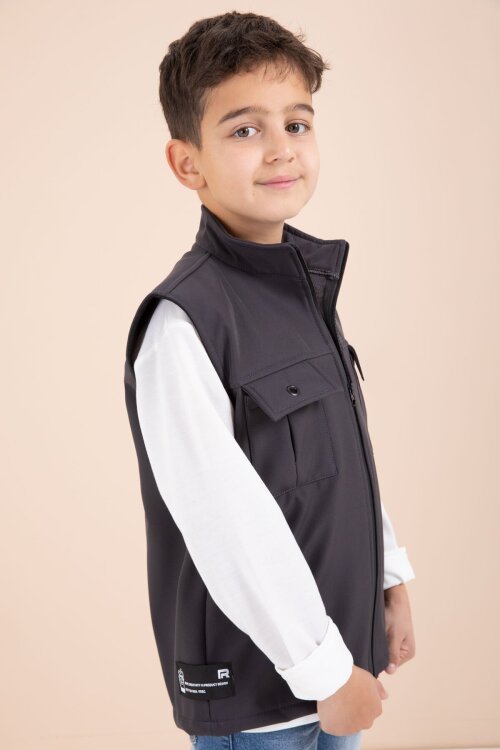 Füme Sıfır Kol Yelekli Badili Erkek Çocuk 3lü Pantolonlu Takım  23489