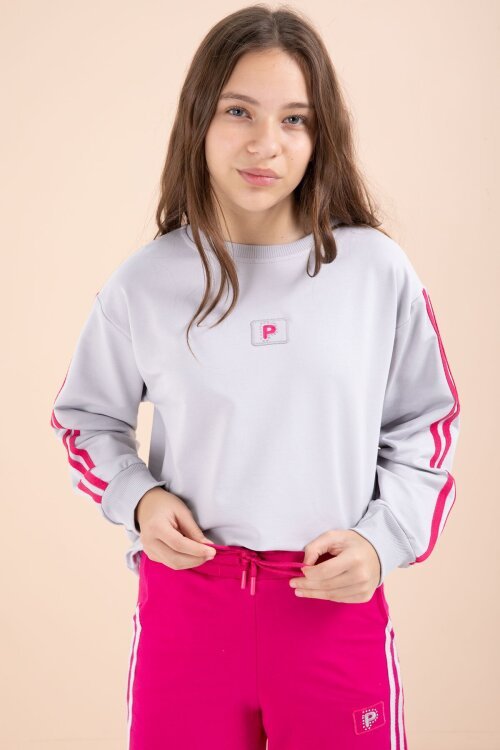 Fuşya Şerit Detaylı Geniş Paça Nakışlı Kız Oversize Eşofman Takımı 23457