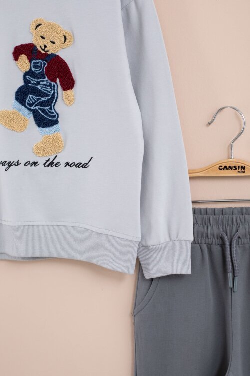 Gri Ayıcık Nakışlı Erkek Çocuk Eşofman Takımı 2li  23395