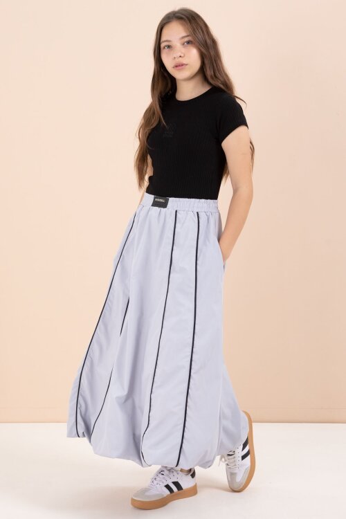 Gri Çizgili Balon Etekli Kısa Kol Badili 2li Kız Çocuk Takım 23461