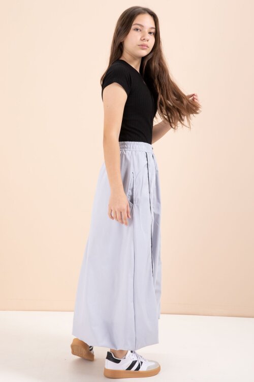 Gri Çizgili Balon Etekli Kısa Kol Badili 2li Kız Çocuk Takım 23461