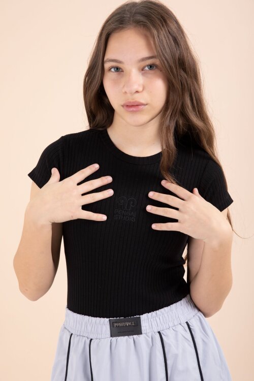 Gri Çizgili Balon Etekli Kısa Kol Badili 2li Kız Çocuk Takım 23461