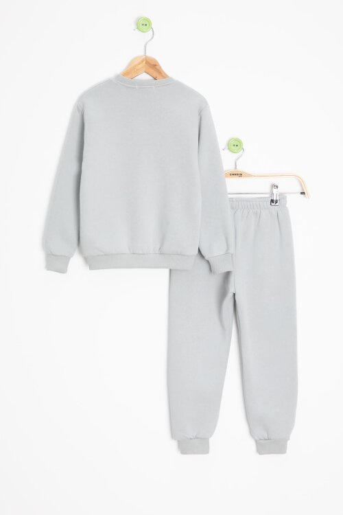 Gri Gülenyüz Nakışlı Şardonlu Kız Çocuk Eşofman Takımı 23357