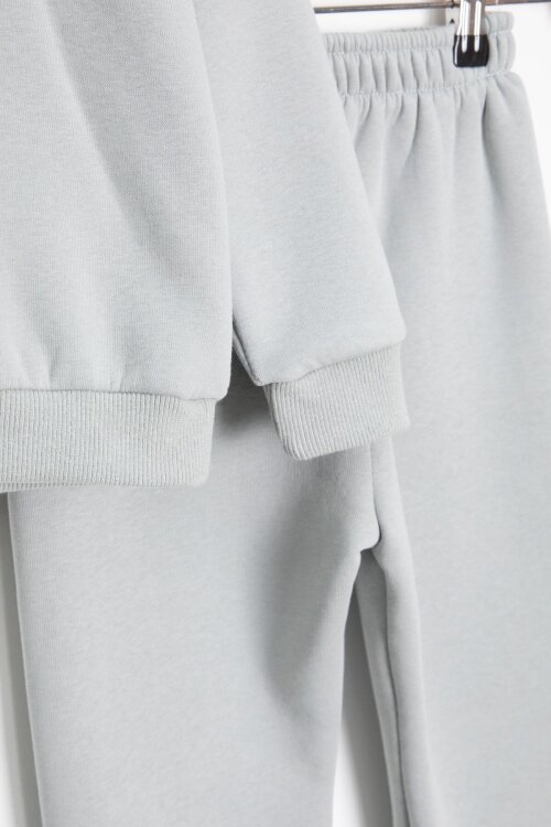 Gri Gülenyüz Nakışlı Şardonlu Kız Çocuk Eşofman Takımı 23357