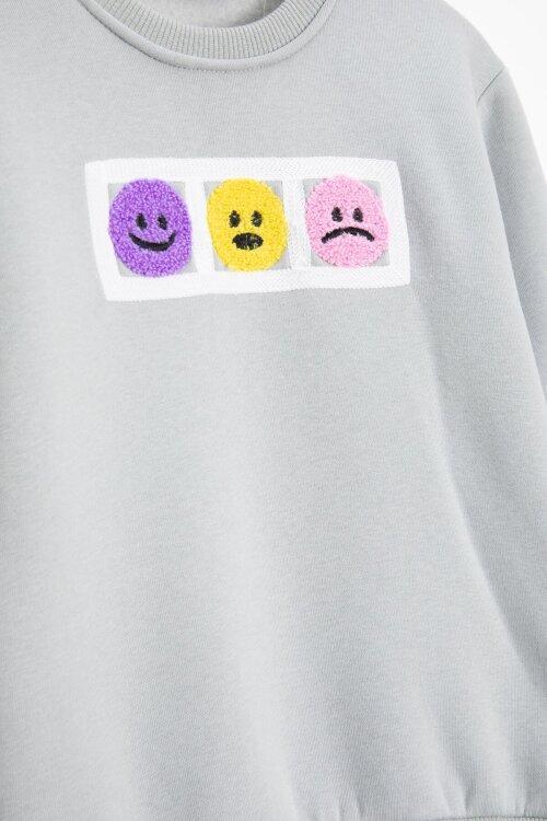 Gri Gülenyüz Nakışlı Şardonlu Kız Çocuk Eşofman Takımı 23357