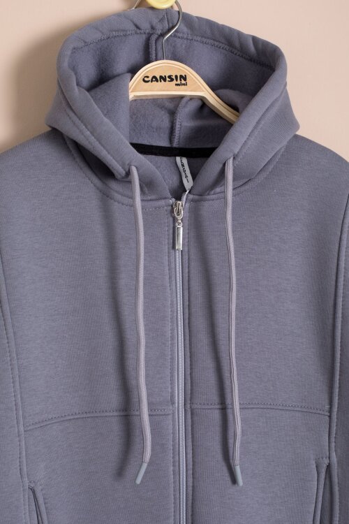 Gri Kız Çocuk Şardonlu Kapüşonlu Hırka 23330