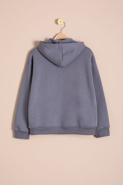 Gri Kız Çocuk Şardonlu Kapüşonlu Hırka 23330