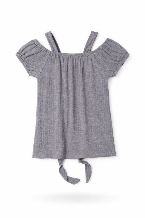 Gri Omuz Askılı Düğme Detaylı Kız Çocuk T-shirt 17606