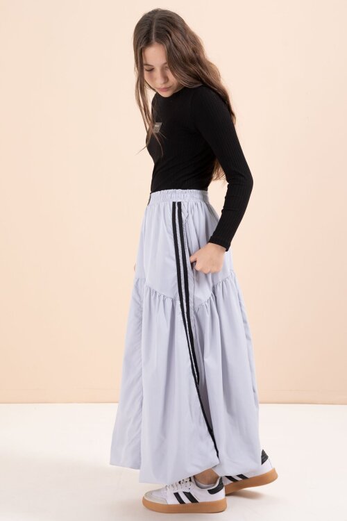 Gri Şeritli Balon Etekli Uzun Kol Badili 2li Kız Çocuk Takım 23465