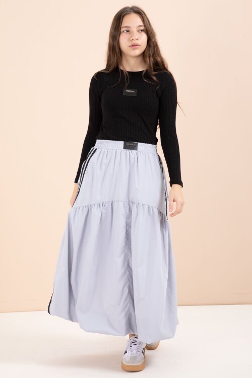 Gri Şeritli Balon Etekli Uzun Kol Badili 2li Kız Çocuk Takım 23465