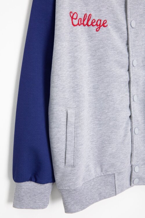 Gri Yazı Nakışlı Kolej Ceketli Erkek Çocuk Eşofman Takımı 21223