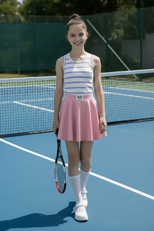 Gül Kurusu Beli Lastikli Fitilli Kız Çocuk Tenis Eteği 21042