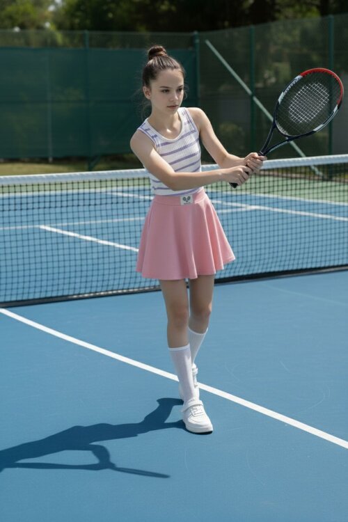 Gül Kurusu Beli Lastikli Fitilli Kız Çocuk Tenis Eteği 21042