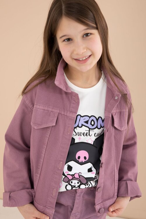 Gül Kurusu Cep Detaylı Ceketli Baskılı Tişörtlü Kız Çocuk 3lü Pantolonlu Takım 23591