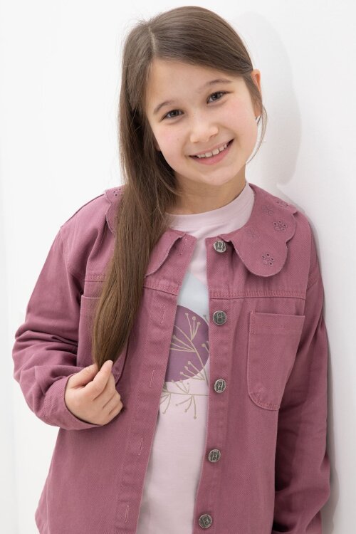 Gül Kurusu Çiçek Yaka Detaylı Ceketli Kız Çocuk Pantolonlu 3lü Takım 23633