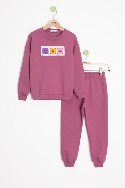 Gül Kurusu Gülenyüz Nakışlı Şardonlu Kız Çocuk Eşofman Takımı 23359