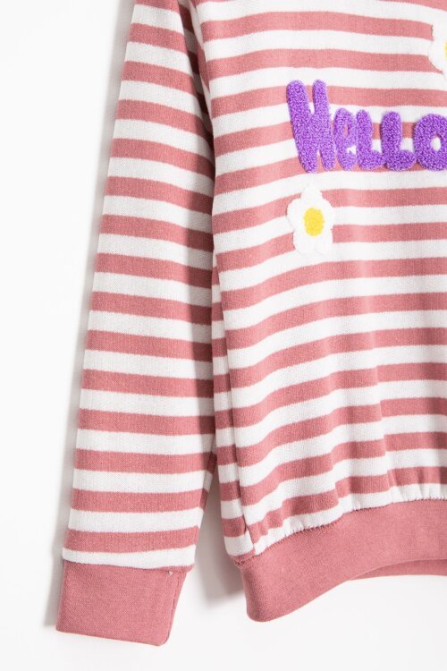 Gül Kurusu Papatya Nakışlı Çizgili Kız Çocuk Takım 23353