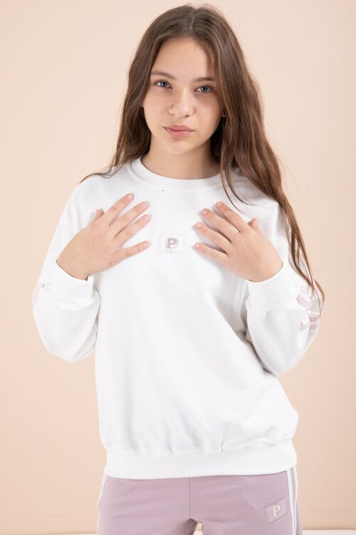 Gül Kurusu Şerit Detaylı Geniş Paça Nakışlı Kız Oversize Eşofman Takımı 23458