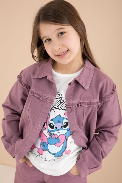 Gül Kurusu Sevimli Karakter Baskılı Ceketli ve Pantolonlu 3lü Kız Çocuk Takım 23587