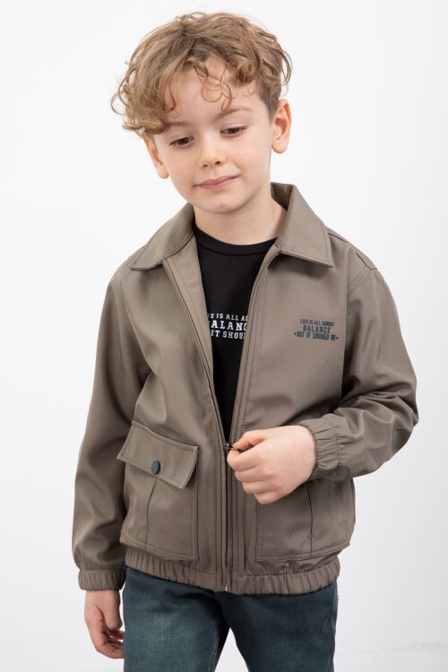 Haki Çıtçıt Cepli Ceketli Jean Pantolonlu Erkek Çocuk 3lü Takım 23385