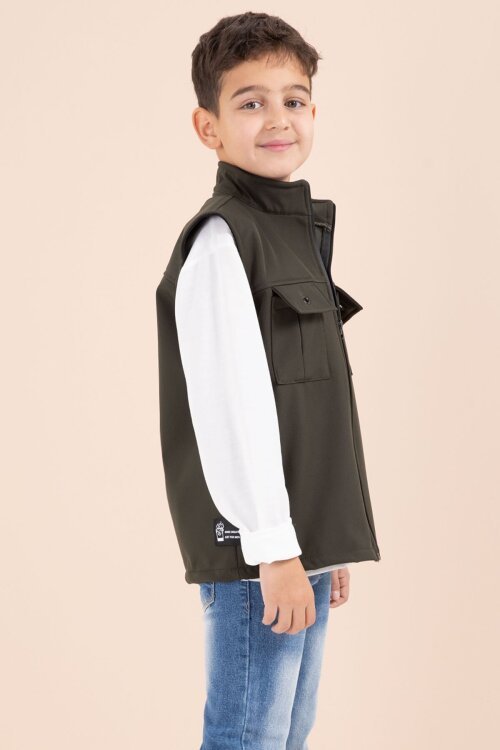 Haki Sıfır Kol Yelekli Badili Erkek Çocuk 3lü Pantolonlu Takım  23488