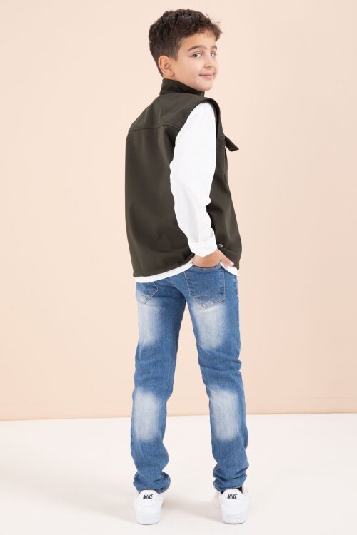 Haki Sıfır Kol Yelekli Badili Erkek Çocuk 3lü Pantolonlu Takım  23488