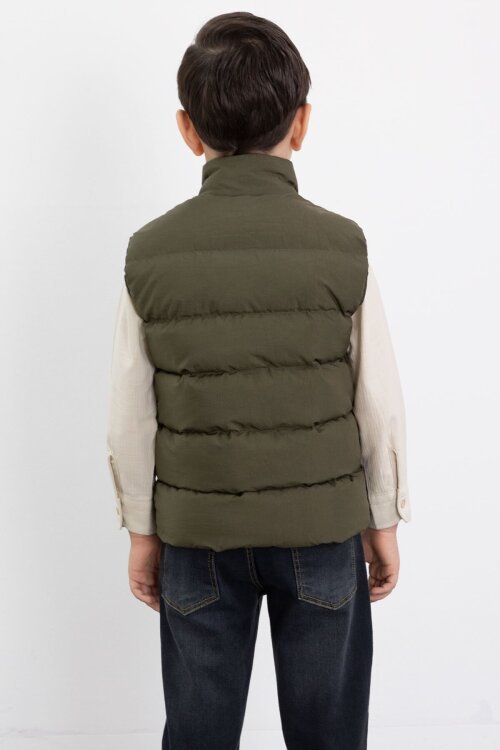 Haki Şişme Yelekli Gömlekli Erkek Çocuk 3lü Pantolonlu Takım 23474