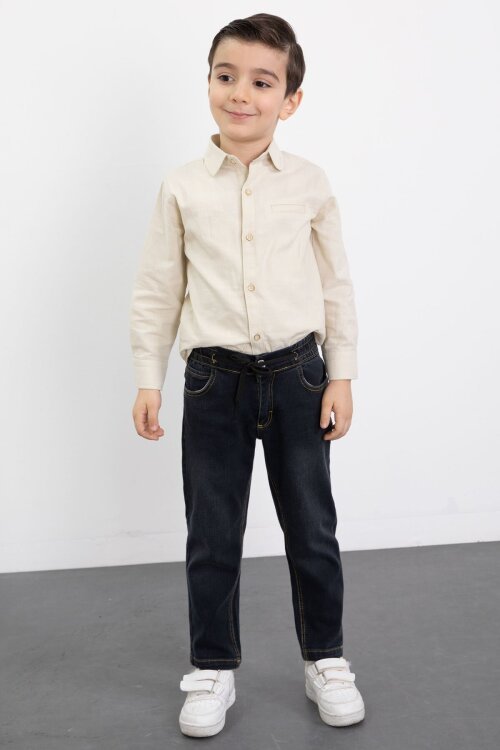 Haki Şişme Yelekli Gömlekli Erkek Çocuk 3lü Pantolonlu Takım 23474