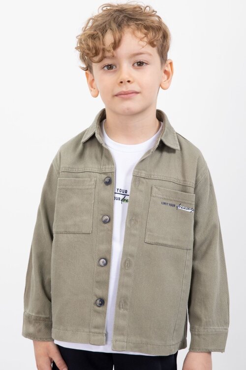 Haki Yazılı Düğmeli Gömlekli Erkek Çocuk Pantolonlu 3lü Takım  23372