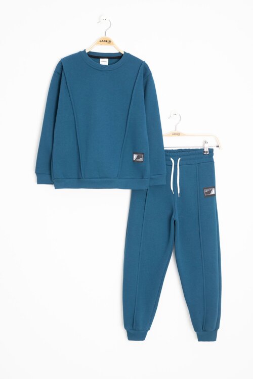 İndigo Erkek Çocuk Arma Detaylı Şardonlu Eşofman Takımı 23344