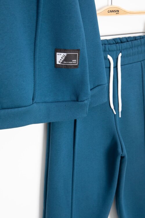 İndigo Erkek Çocuk Arma Detaylı Şardonlu Eşofman Takımı 23344