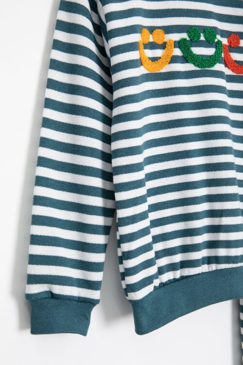 İndigo Erkek Çocuk Gülenyüz Nakışlı Çizgili Şardonlu Takım 23323