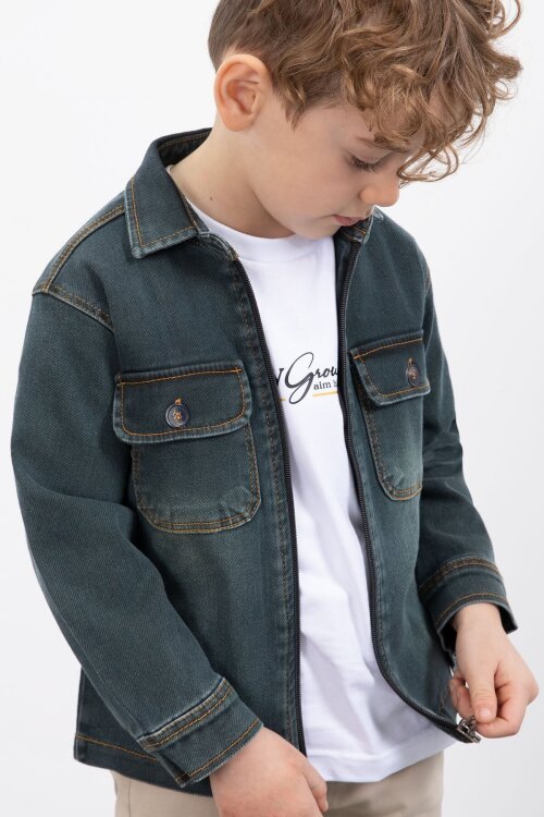 İndigo Fermuarlı Jean Ceketli Erkek Çocuk Pantolonlu 3lü Takım 23390