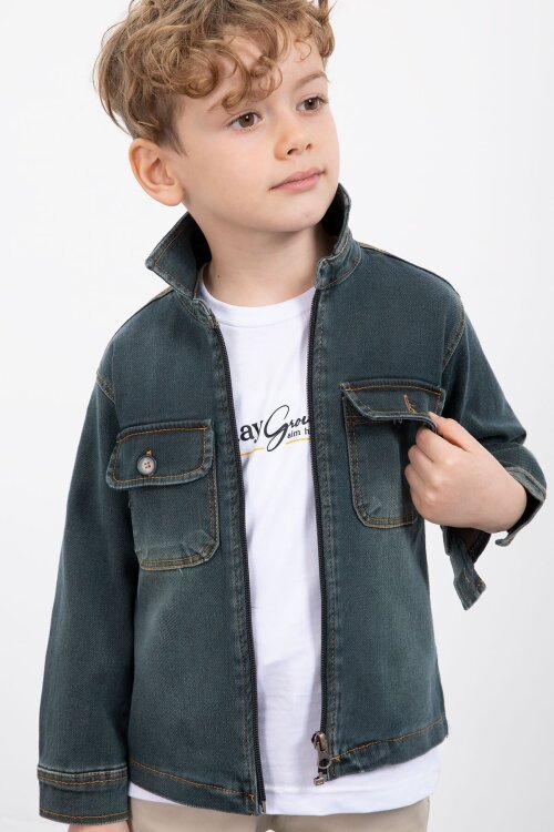 İndigo Fermuarlı Jean Ceketli Erkek Çocuk Pantolonlu 3lü Takım 23390