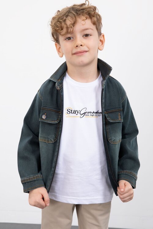 İndigo Fermuarlı Jean Ceketli Erkek Çocuk Pantolonlu 3lü Takım 23390