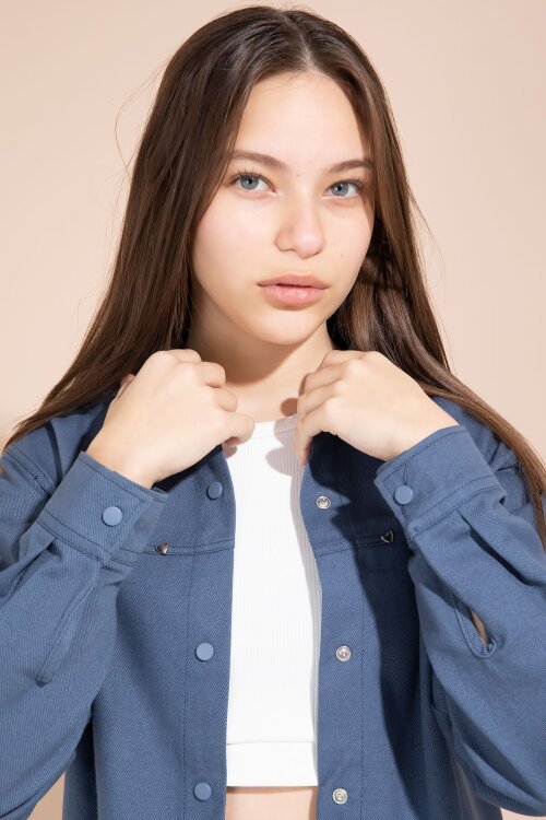 İndigo Kalp İşlemeli Gömlekli Geniş Paça Pantolonlu Kız Çocuk Gabardin Takım 23555