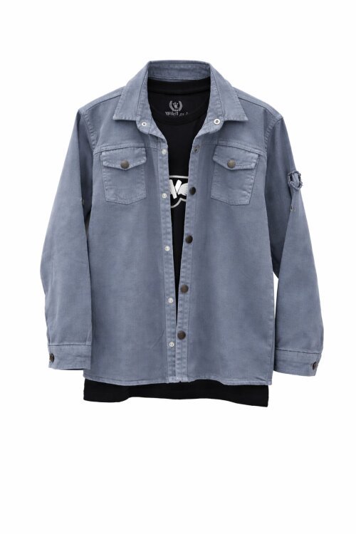 İndigo Keten Gömlekli Bisiklet Yaka Baskılı Tişörtlü Erkek Çocuk 2li Takım 20259