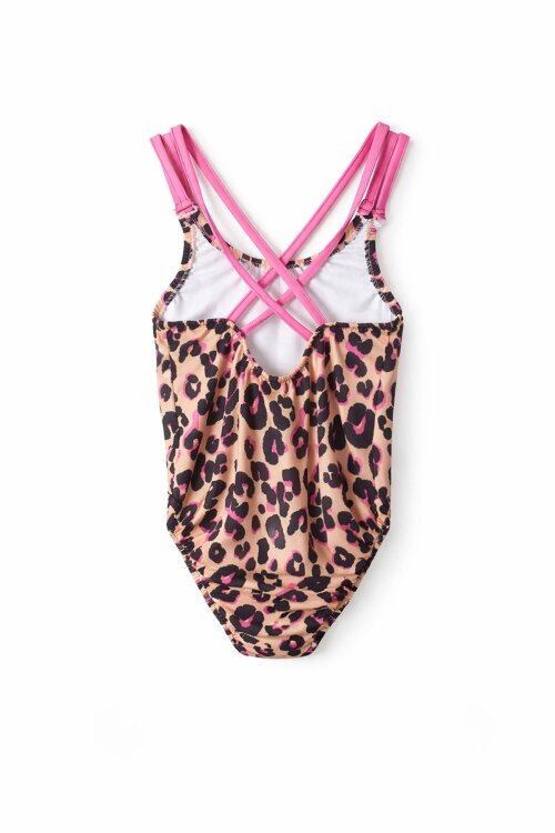 Kahve Leopar Desenli Askılı Kız Çocuk Mayo 21072