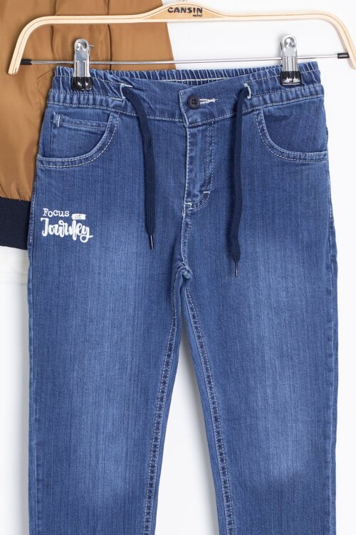 Kahve Palmiye Baskılı Tişörtlü Erkek Çocuk Ceketli 3lü Takım 18836