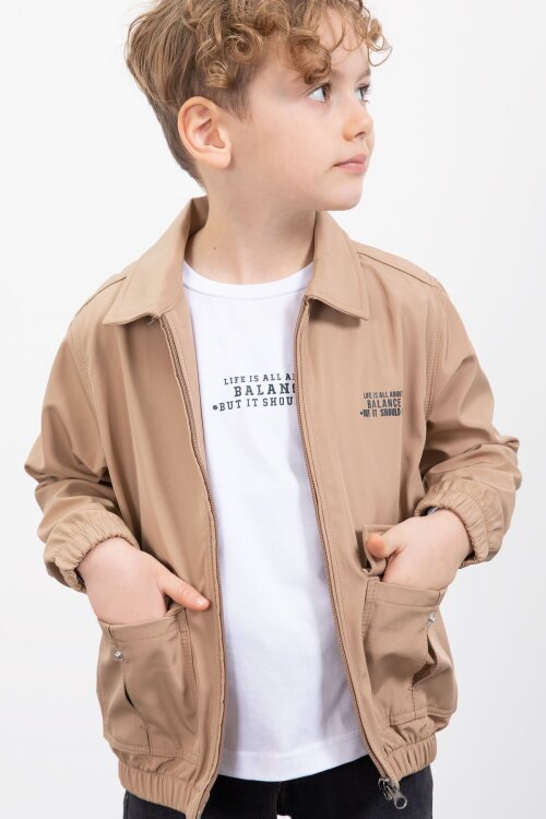 Kahverengi Çıtçıt Cepli Ceketli Jean Pantolonlu Erkek Çocuk 3lü Takım 23384