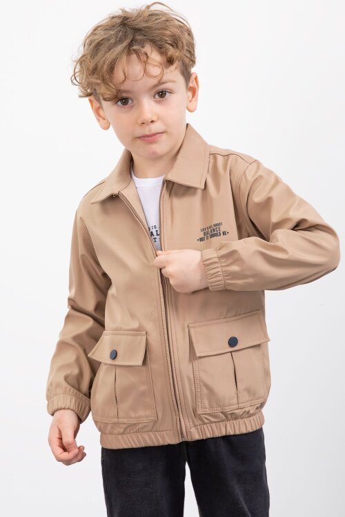 Kahverengi Çıtçıt Cepli Ceketli Jean Pantolonlu Erkek Çocuk 3lü Takım 23384