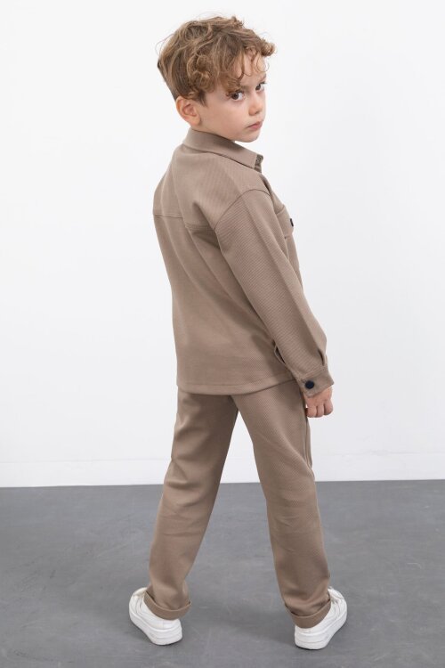 Kahverengi Çıtçıtlı Gömlekli Erkek Çocuk 3lü Tişörtlü Takım  23382