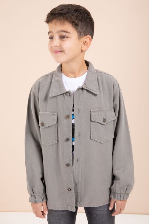 Kahverengi Düğmeli Cepli Gömlekli Jean Pantolonlu Erkek Çocuk 3lü Takım 23636