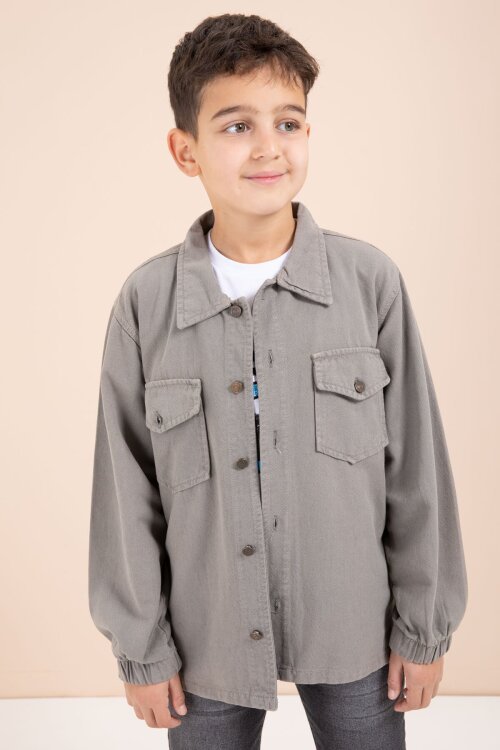 Kahverengi Düğmeli Cepli Gömlekli Jean Pantolonlu Erkek Çocuk 3lü Takım 23636