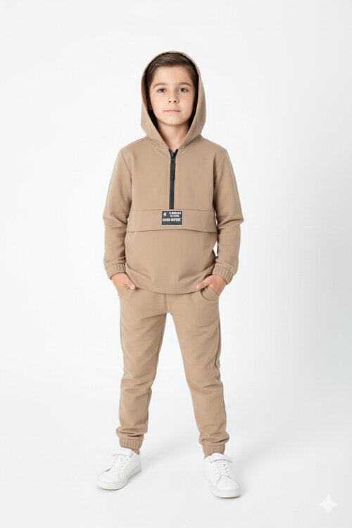 Kahverengi Erkek Çocuk Kapşonlu Paraşüt Takım 20153