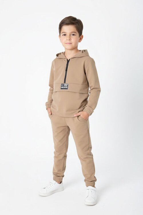 Kahverengi Erkek Çocuk Kapşonlu Paraşüt Takım 20153