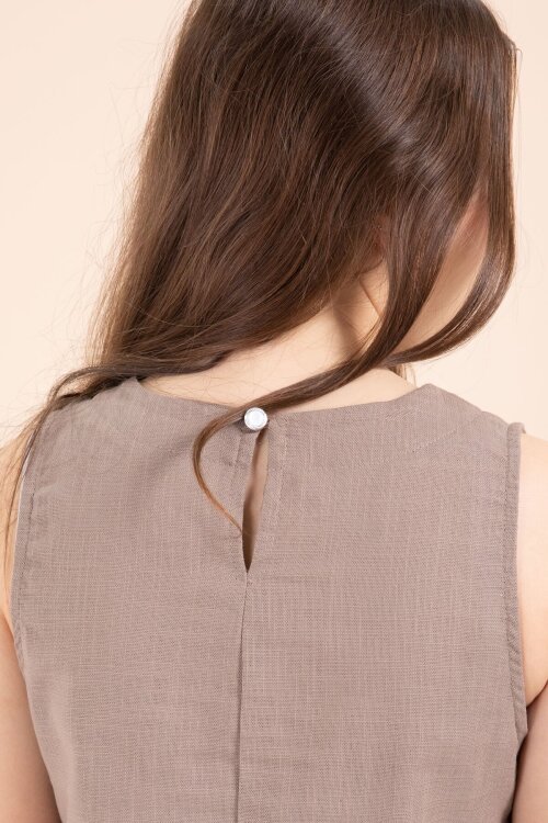 Kahverengi Geniş Paça Pantolonlu Kız Çocuk Keten Croplu Takım 23449