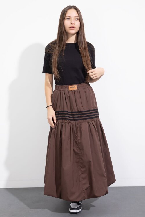 Kahverengi Şerit Desenli Kız Çocuk Balon Etek  23558